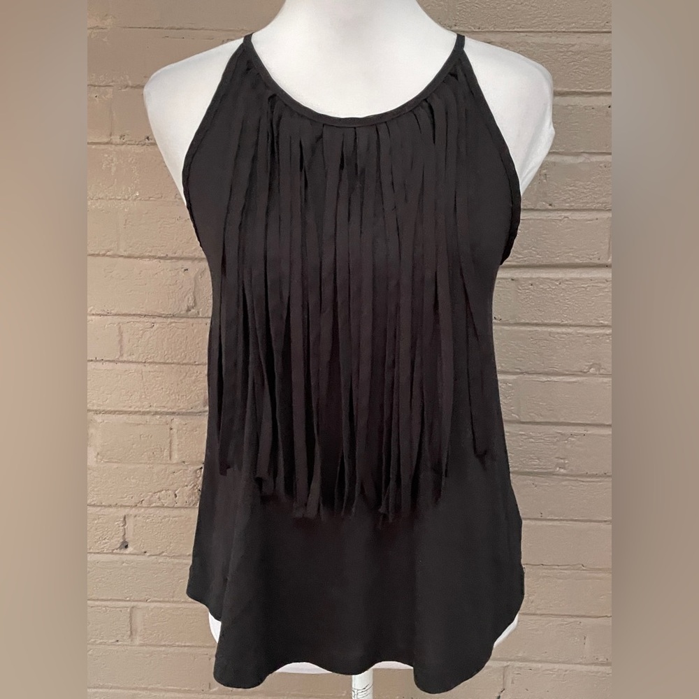 Ecote black sleeveless fringe top s - Picture 5 of 11